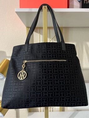 Tommy Hilfiger Black Tote with Gold Logo Charm